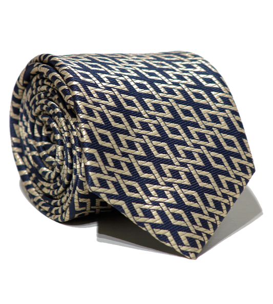 Cravate Jacquard Luxe Marine~Beige