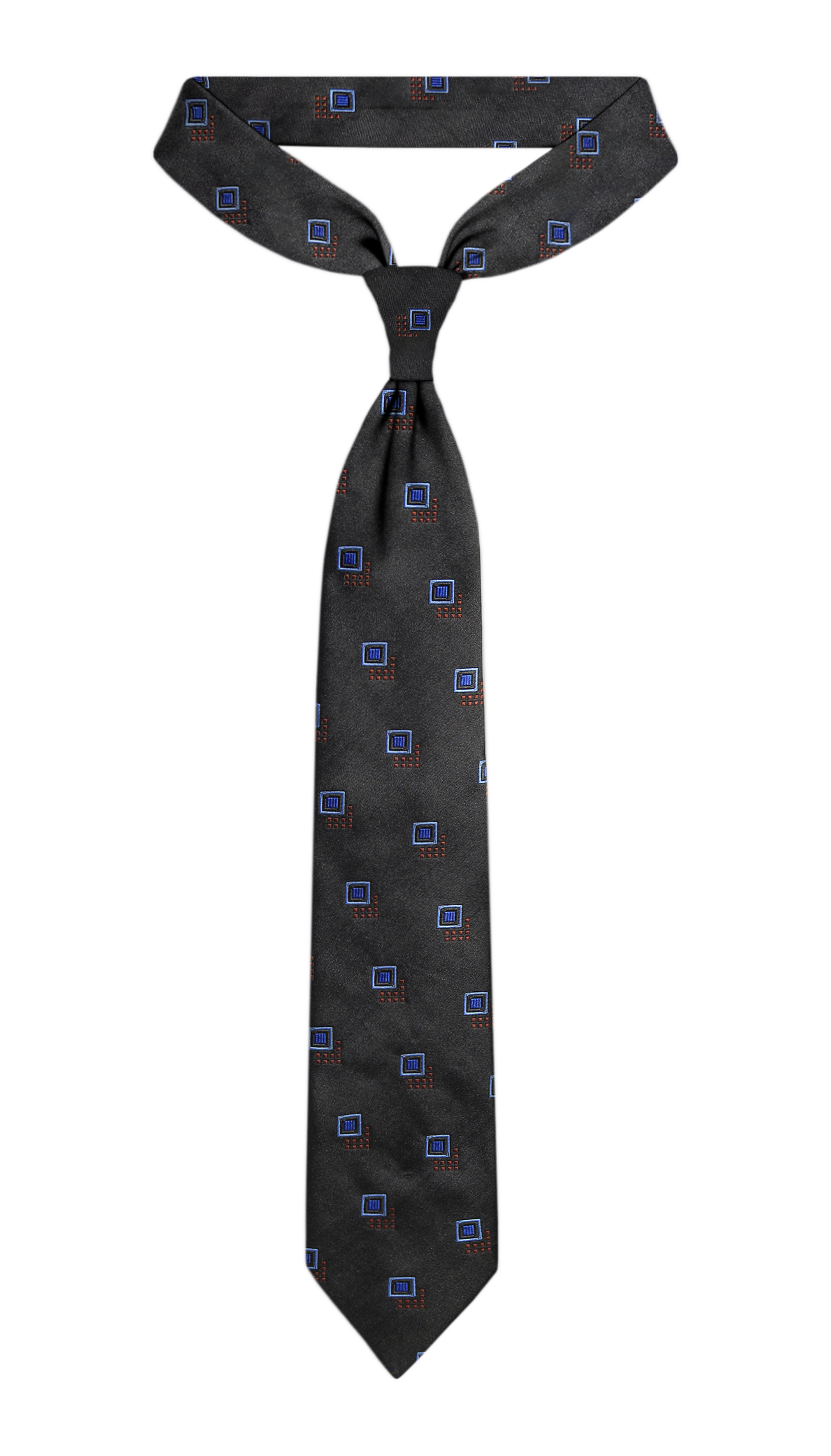 Luxury Dark Gray/Blue Square Silk Tie