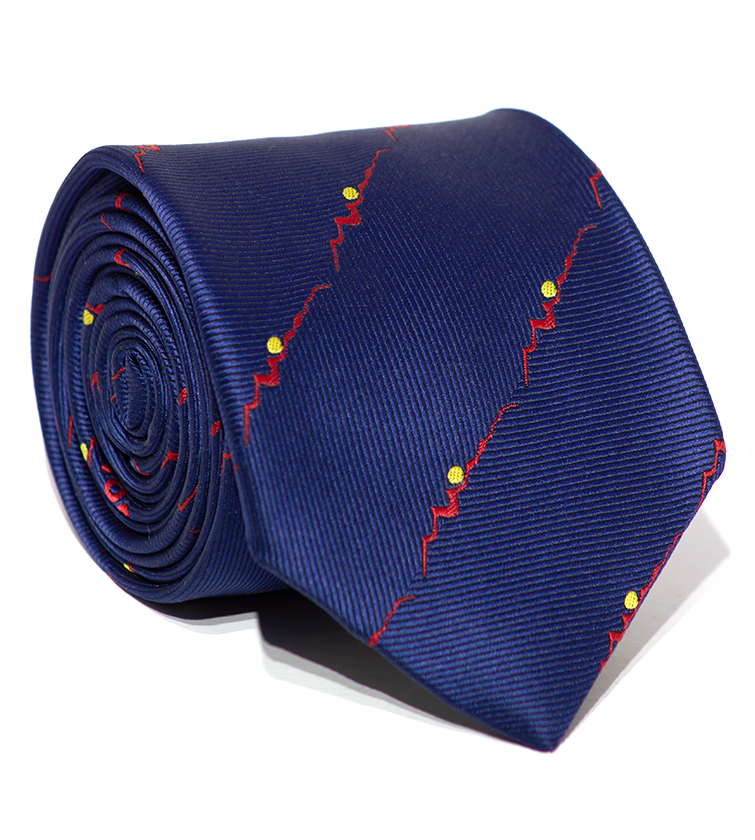 Luxury Navy/Red Lines/Yellow Dots Silk Tie