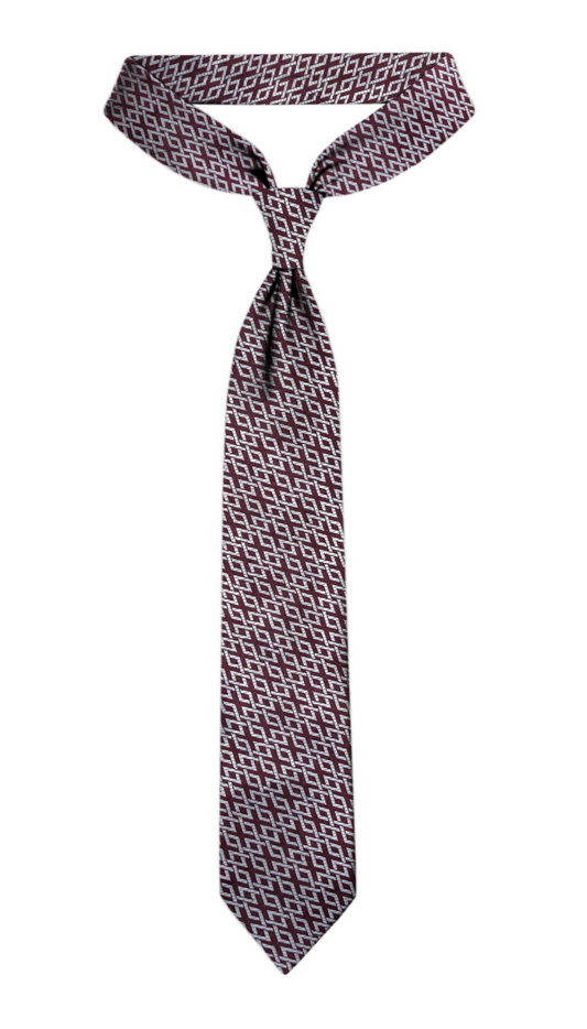 Luxury Maroon~White Jacquard Tie