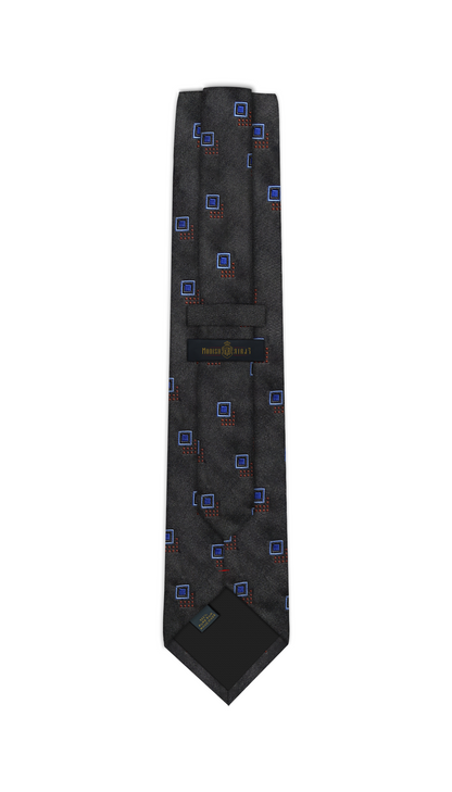 Luxury Dark Gray/Blue Square Silk Tie