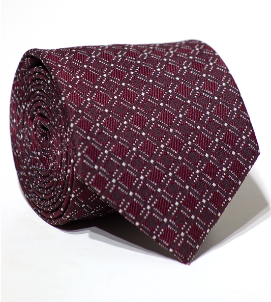 Luxury Maroon~White Jacquard Tie