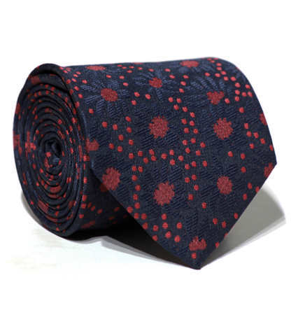 Luxury Navy Blue/Red Jacquard Tie