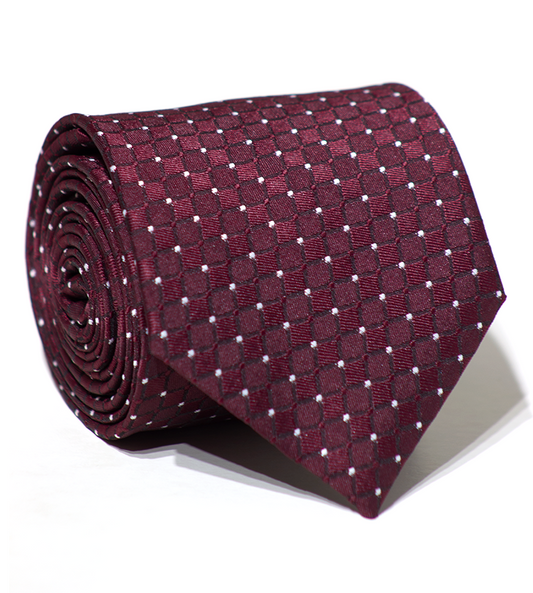 Luxury Burgundy/White Dots Jacquard Tie