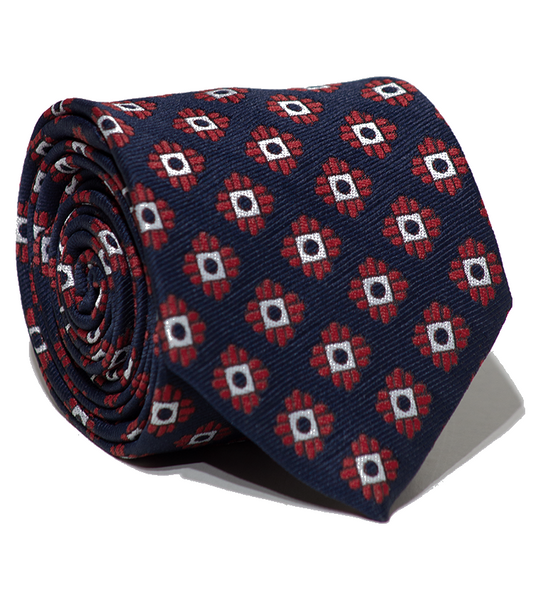 Luxury Navy Blue/Red Jacquard Tie