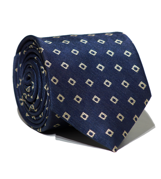 Luxury Navy Blue/Off White Jacquard Tie