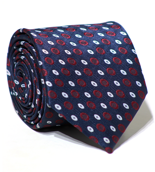 Luxury Navy Blue/Red/White Jacquard Tie