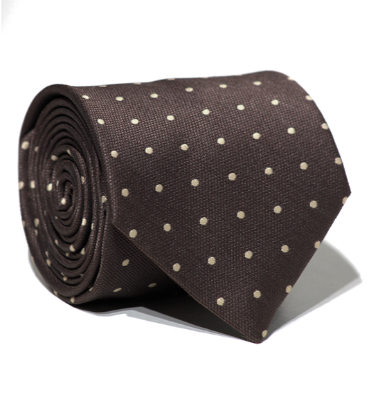 Luxury Dark Brown/Beige Dots Jacquard Tie