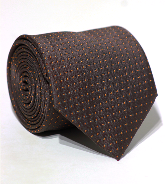 Luxury Dark Brown/Orange Dots Jacquard Tie