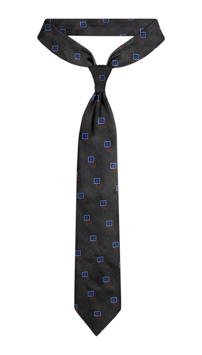 Luxury Dark Gray/Blue Square Silk Tie