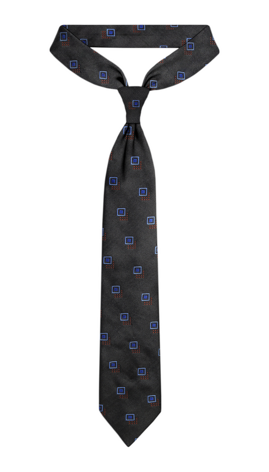 Luxury Dark Gray/Blue Square Silk Tie