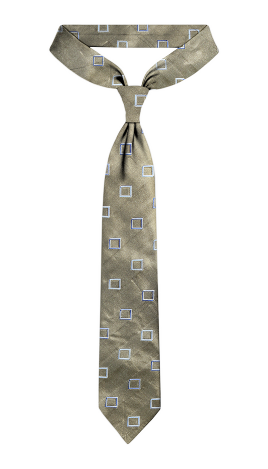Luxury Gold/Blue Square Silk Tie