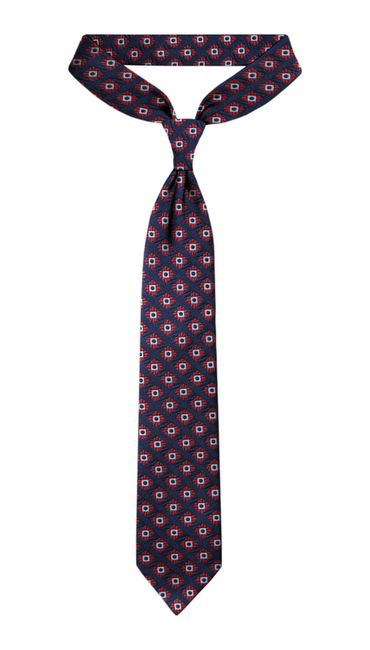 Luxury Navy Blue/Red Jacquard Tie
