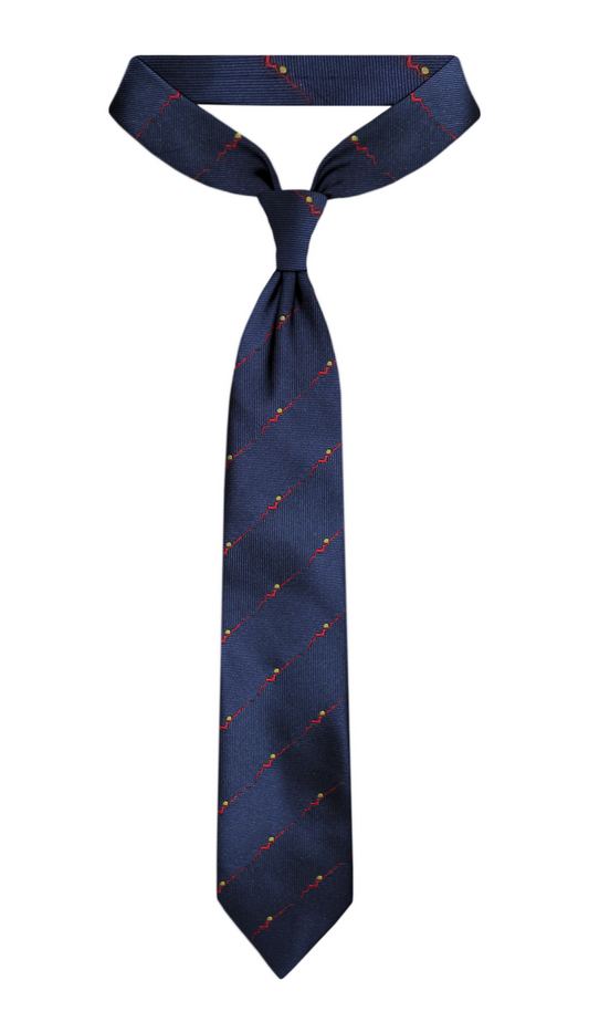 Luxury Navy/Red Lines/Yellow Dots Silk Tie