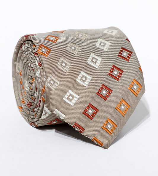 Luxury Mixed Beige/Red/Orange Silk Tie