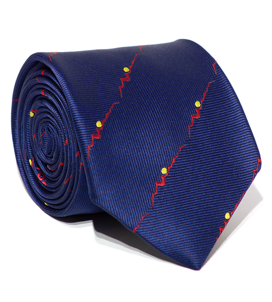 Luxury Navy/Red Lines/Yellow Dots Silk Tie
