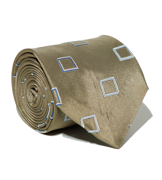 Luxury Gold/Blue Square Silk Tie