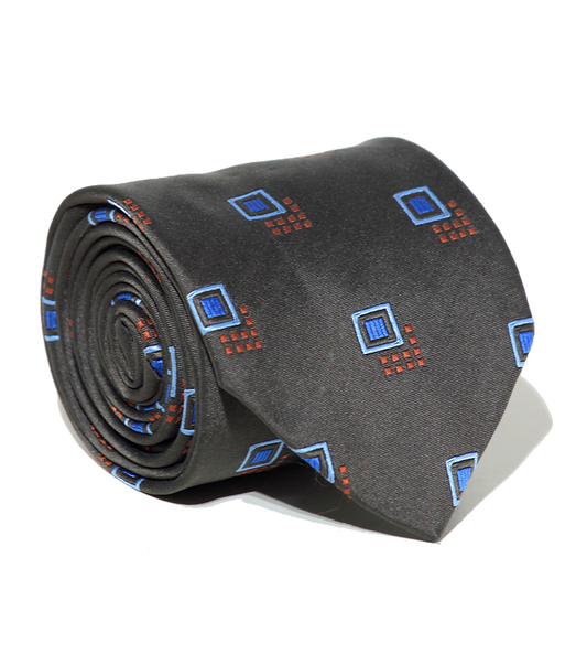 Luxury Dark Gray/Blue Square Silk Tie
